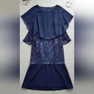 Betsy & Adam 14W Blue Seersucker Smocked Tiered Maxi Dress Plus Size
